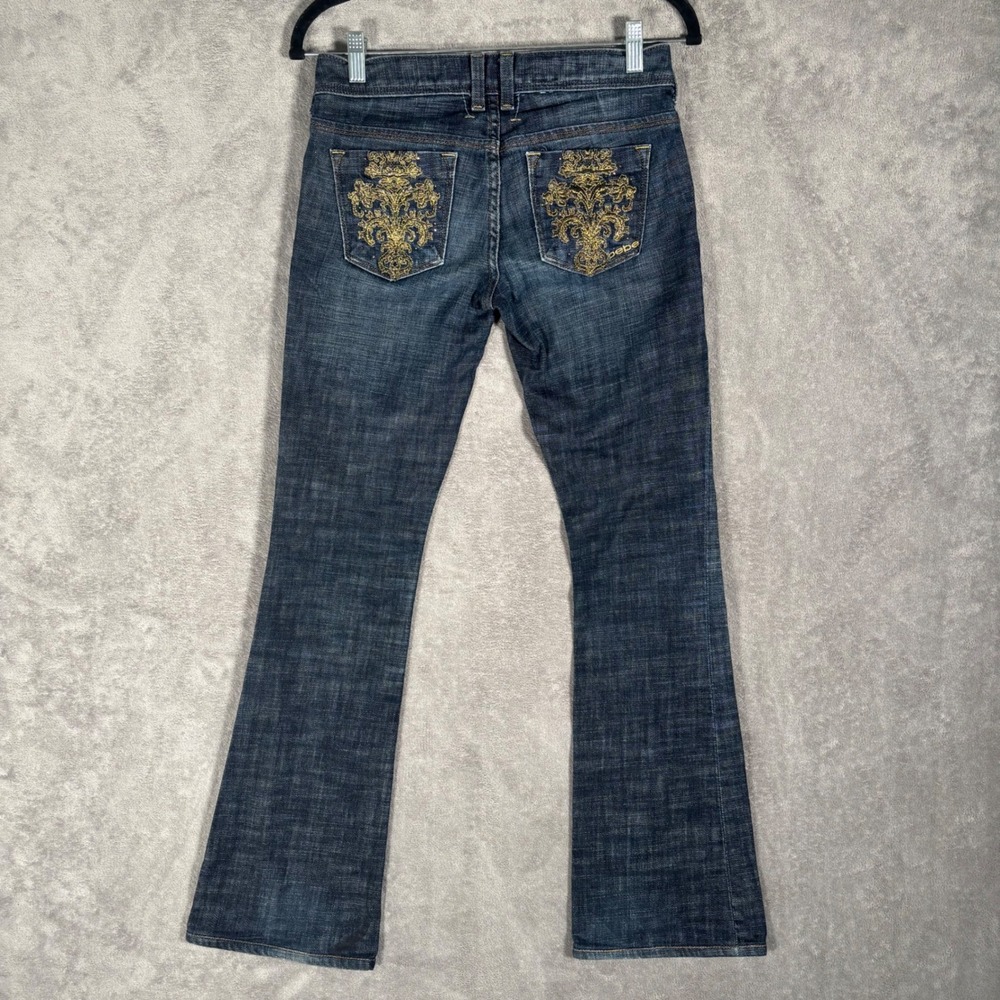 Vintage Bebe Premium Denim Flare Jeans Women Size 27 Embroidered Pockets Y2K USA